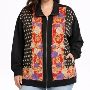 Lady Bug Floral 80's Sports Savvy Jacket 1X Artsy Lightweight Bomber Jacket
